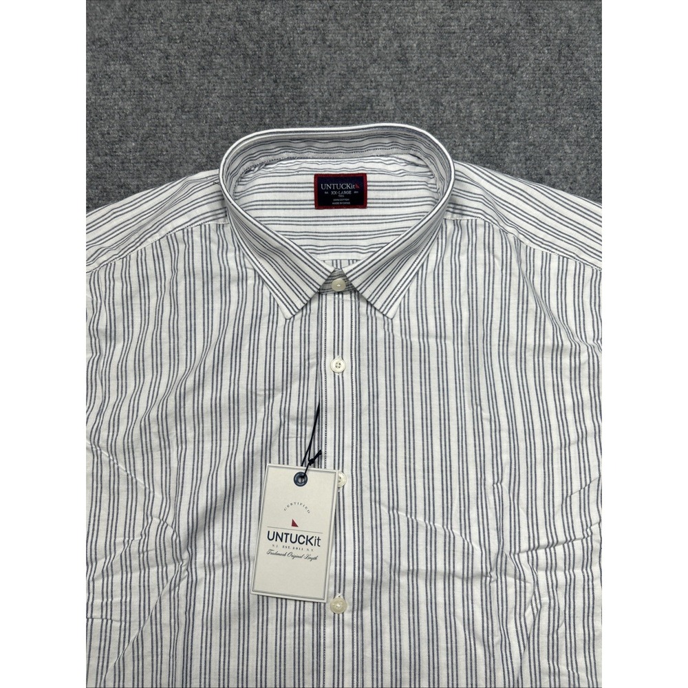 UNTUCKit Rutherford Shirt Mens XLT Reg Gray Striped Short Sleeve Button Up New - Picture 4 of 9